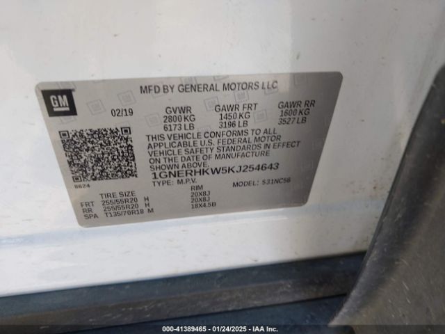 1GNERHKW5KJ254643 Chevrolet Traverse 3lt