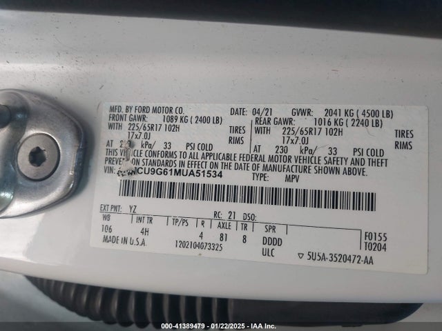 Ford ESCAPE SE 2021 1FMCU9G61MUA51534 Image 9