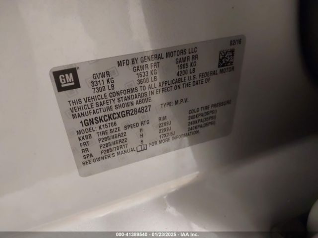 1GNSKCKCXGR284827 Chevrolet Tahoe Ltz