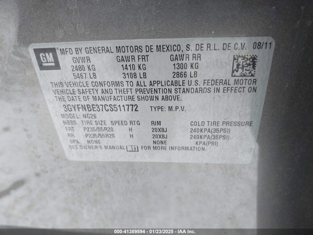 2012 CADILLAC SRX 3GYFNBE37CS511772 Photo 8