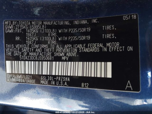 5TDXZ3DC8JS950681 Toyota Sienna Se 8 Passenger