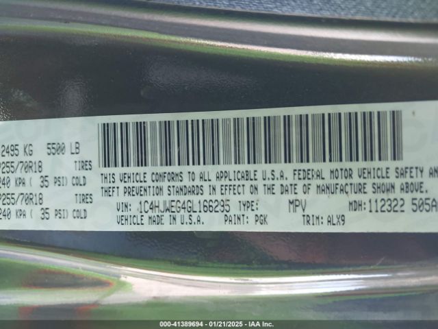 1C4HJWEG4GL166295 Jeep Wrangler Unlimited Sahara