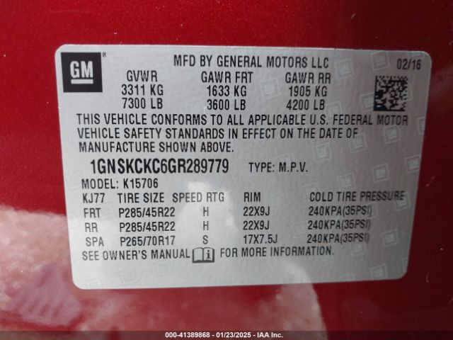 1GNSKCKC6GR289779 Chevrolet Tahoe Ltz