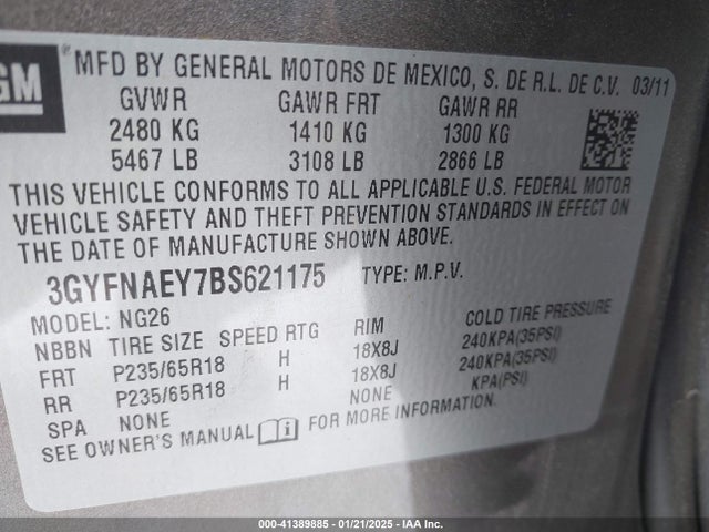 2011 CADILLAC SRX 3GYFNAEY7BS621175 Photo 8