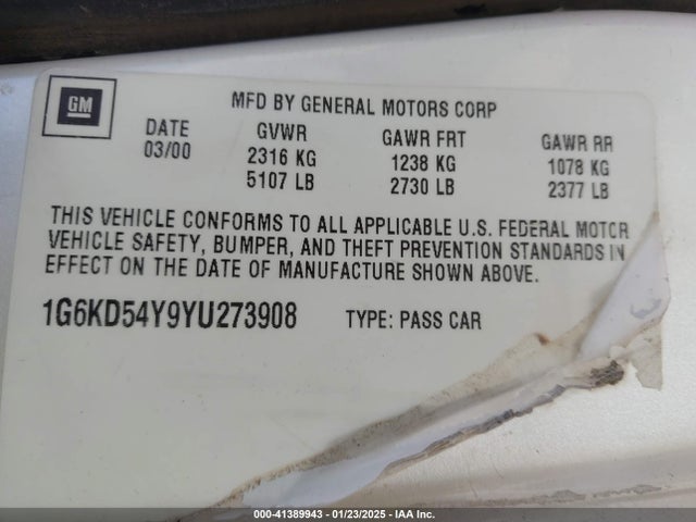 2000 CADILLAC DEVILLE 1G6KD54Y9YU273908 Photo 8