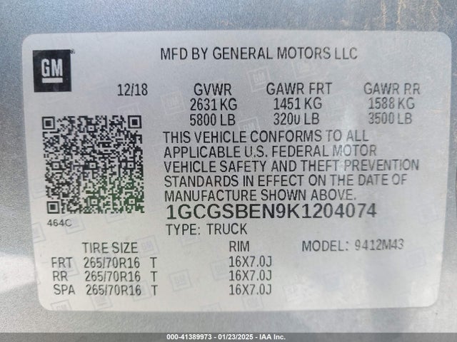 1GCGSBEN9K1204074 Chevrolet Colorado Wt