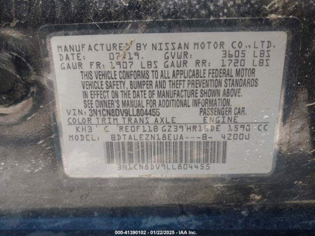 3N1CN8DV9LL804455 Nissan Versa S Xtronic Cvt