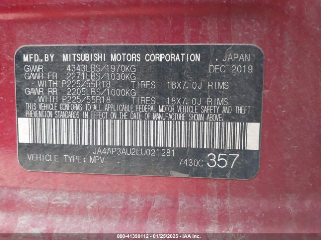 JA4AP3AU2LU021281 Mitsubishi Outlander Sport 2.0 Es
