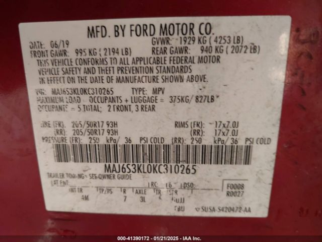 MAJ6S3KL0KC310265 Ford Ecosport Titanium