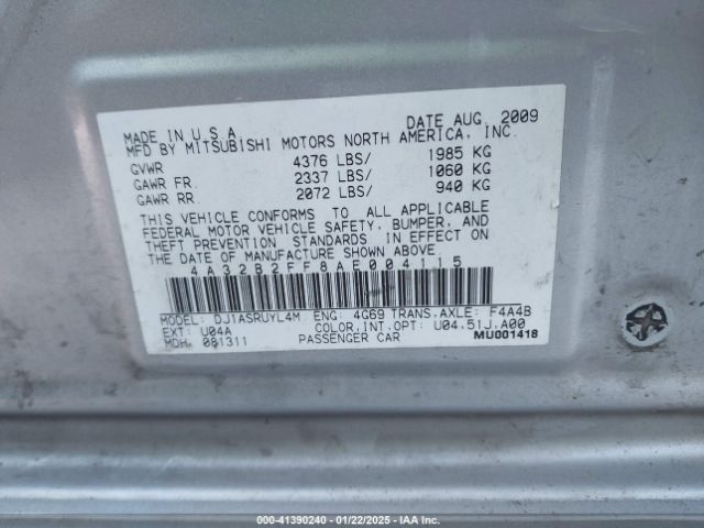 2010 MITSUBISHI GALANT 4A32B2FF8AE004115 Photo 8
