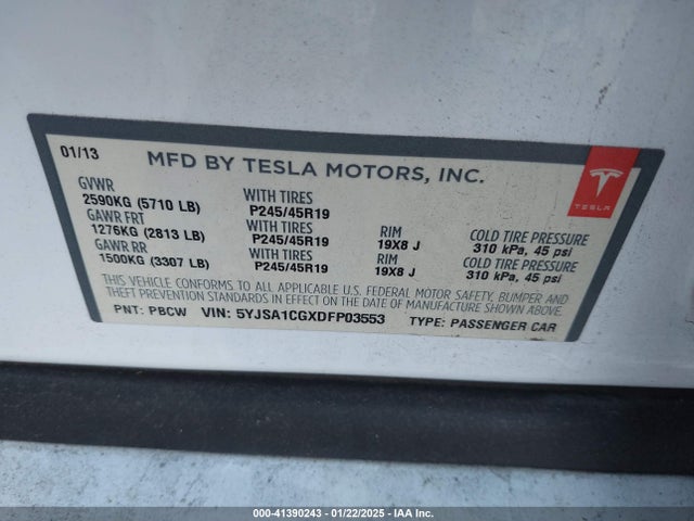 2013 TESLA MODEL S 5YJSA1CGXDFP03553 Photo 8