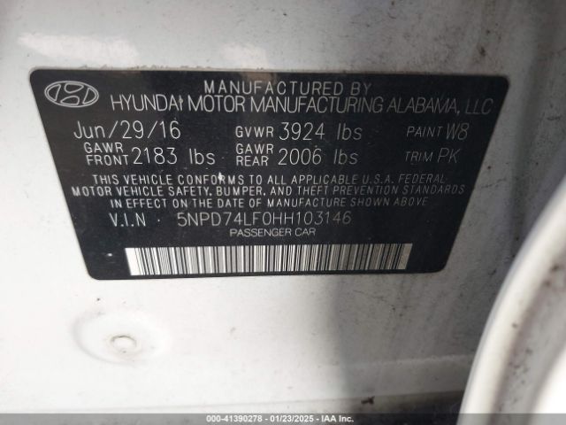 5NPD74LF0HH103146 Hyundai ELANTRA SE