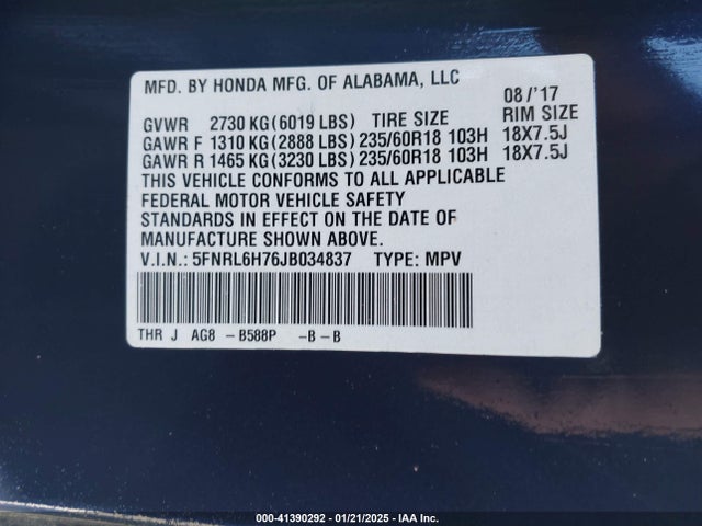 Honda Odyssey Ex-l 2018 5FNRL6H76JB034837 Image 9