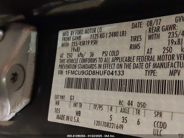 1FMCU9GD8HUF04133 Ford ESCAPE SE