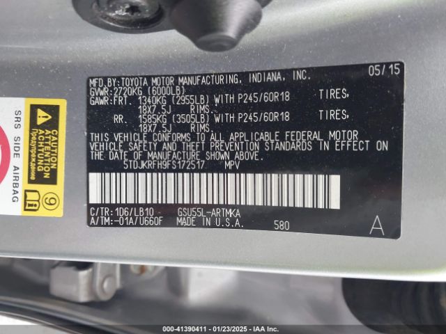 5TDJKRFH9FS172517 Toyota Highlander Xle V6