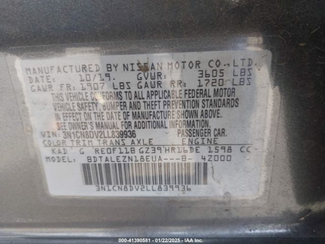 3N1CN8DV2LL839936 Nissan Versa S Xtronic Cvt