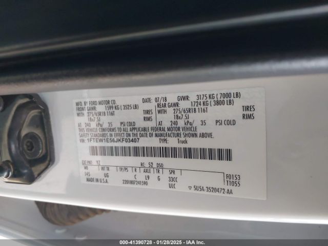 1FTEW1E56JKF03407 Ford F-150 Xlt