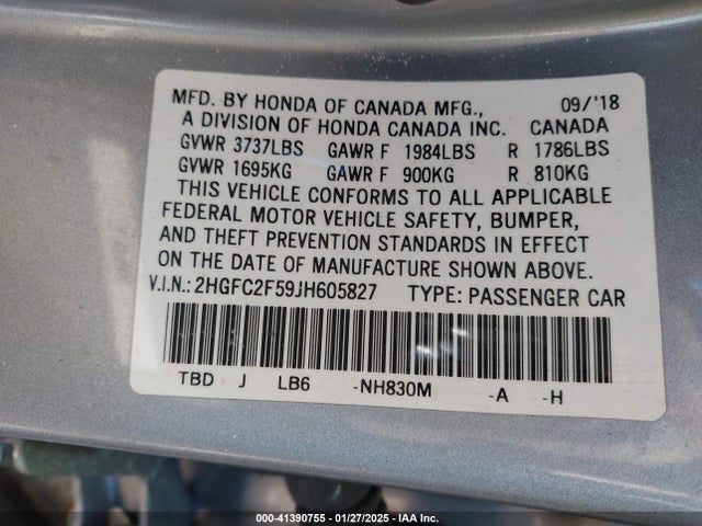 Honda Civic Lx 2018 2HGFC2F59JH605827 Image 9