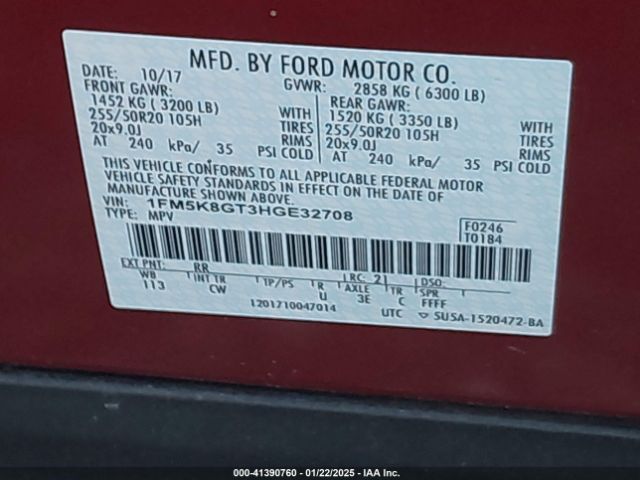 1FM5K8GT3HGE32708 Ford EXPLORER SPORT