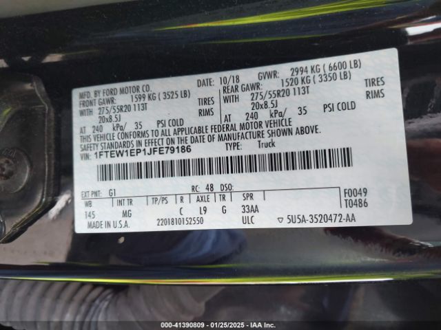 1FTEW1EP1JFE79186 Ford F-150 Xlt