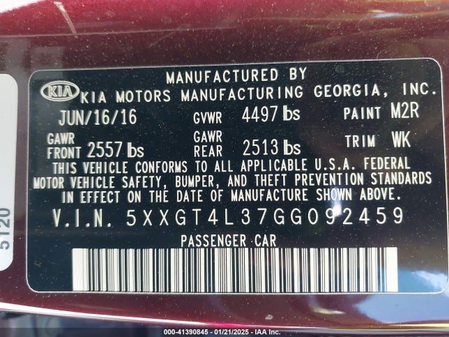 KIA Optima Lx 2016 5XXGT4L37GG092459 Image 9