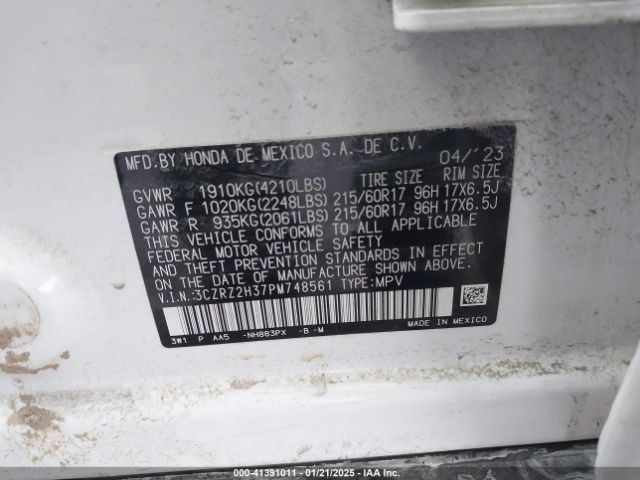 3CZRZ2H37PM748561 Honda Hr-v Awd Lx