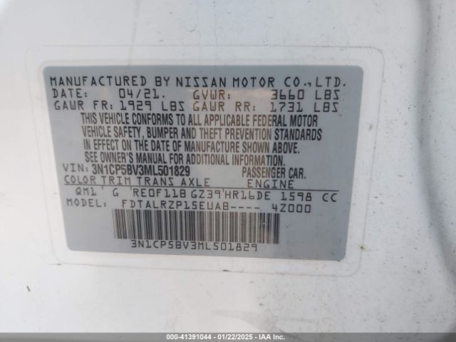3N1CP5BV3ML501829 Nissan Kicks S Xtronic Cvt