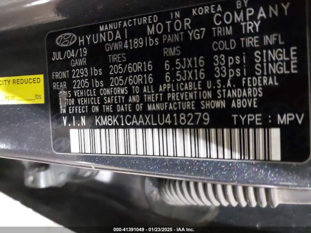 KM8K1CAAXLU418279 Hyundai Kona Se
