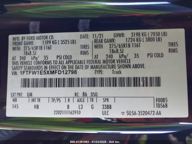 Ford F-150 Lariat 2021 1FTFW1E5XMFD12798 Image 9