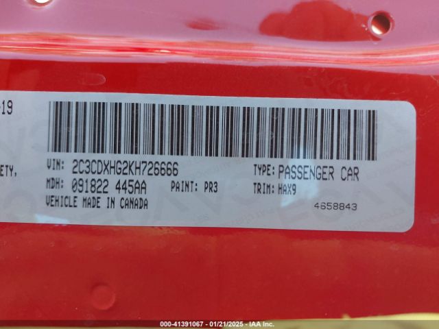 2C3CDXHG2KH726666 Dodge Charger Gt Rwd