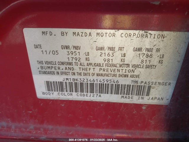 Aukcja sprzedaży 2006 Mazda Mazda3 S Grand Touring, vin: JM1BK323461459546, numer aukcji: 41391076