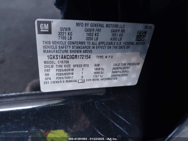 1GKS1AKC0GR172154 GMC YUKON SLE