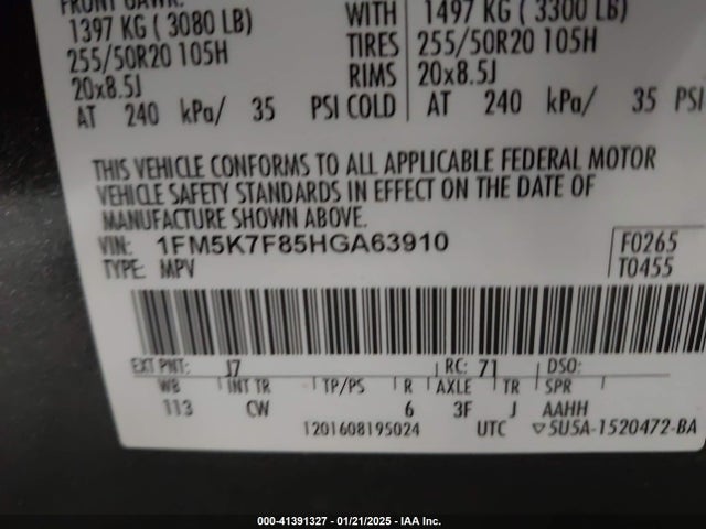 Ford Explorer Limited 2017 1FM5K7F85HGA63910 Image 9