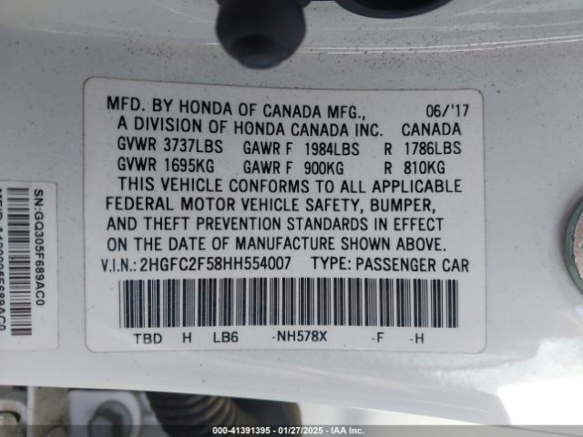 2HGFC2F58HH554007 Honda Civic Lx