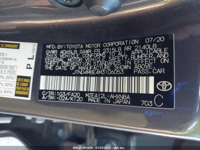 JTND4MBE4M3106053 Toyota COROLLA SE