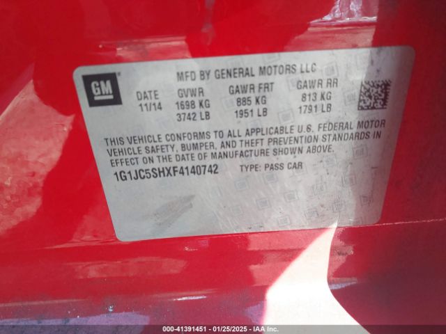 1G1JC5SHXF4140742 Chevrolet Sonic Lt Auto