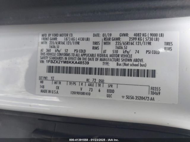 1FBZX2YM8KKA48539 Ford Transit-350 Xlt