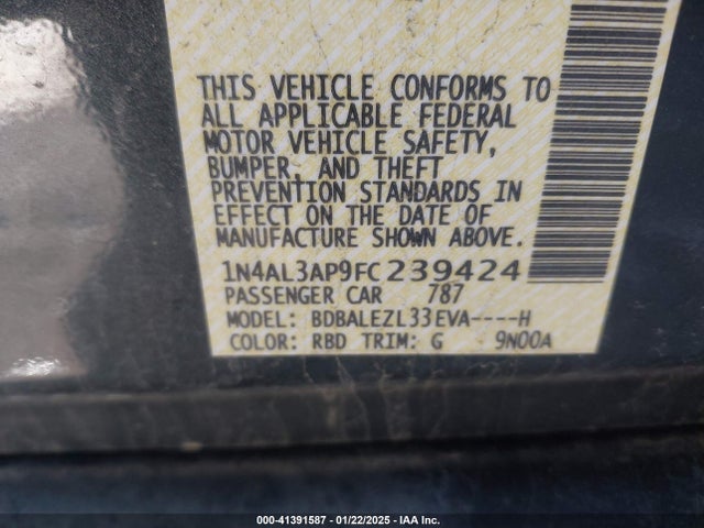 Nissan Altima 2.5 S 2015 1N4AL3AP9FC239424 Image 9