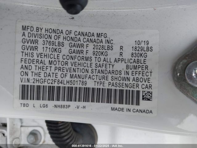 2HGFC2F84LH501789 Honda Civic Sport
