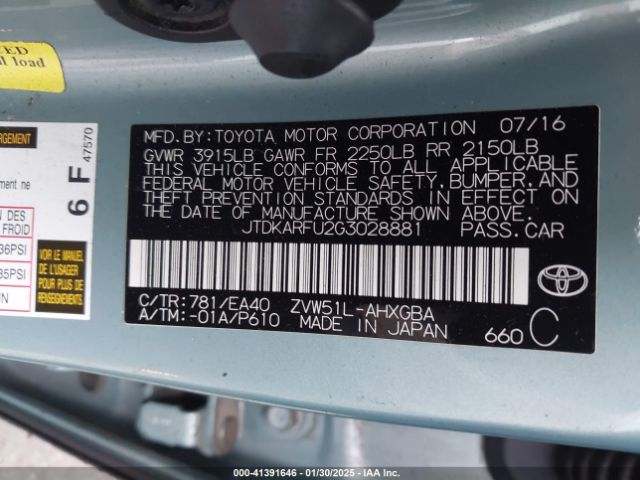 JTDKARFU2G3028881 Toyota Prius