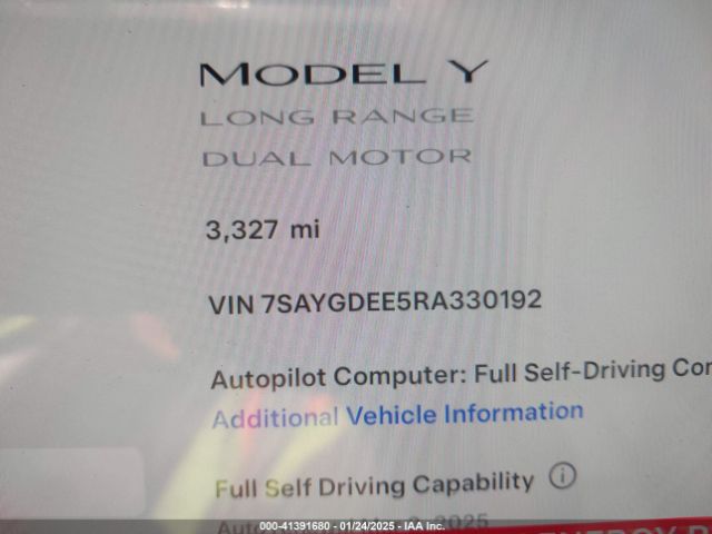 7SAYGDEE5RA330192 Tesla Model Y Long Range Dual Motor All-wheel Drive