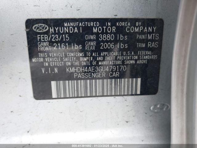 KMHDH4AE3GU479170 Hyundai ELANTRA SE
