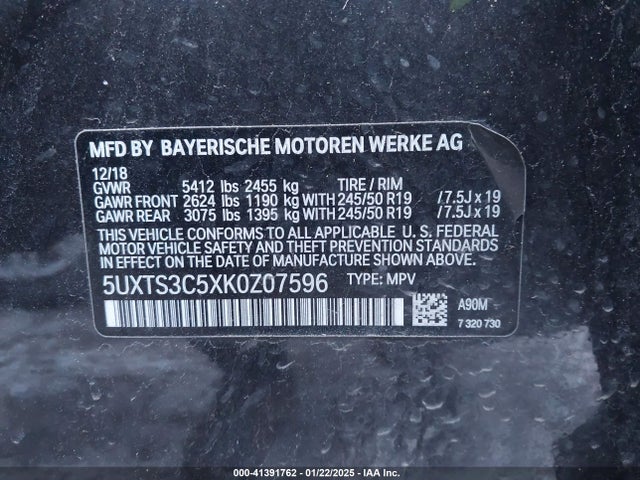 5UXTS3C5XK0Z07596 BMW 2019