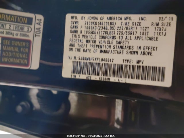 Honda Cr-v Ex-l 2015 5J6RM4H7XFL040642 Image 9
