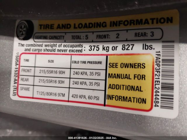 1FADP3F21EL244484 Ford FOCUS SE