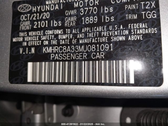 KMHRC8A33MU081091 Hyundai Venue Sel