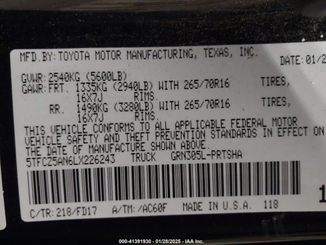 5TFCZ5AN6LX226243 Toyota Tacoma Trd Off-road
