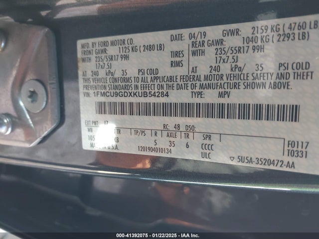 Ford ESCAPE SE 2019 1FMCU9GDXKUB54284 Image 9