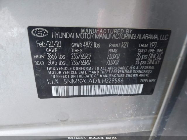 5NMS2CAD1LH229586 Hyundai Santa Fe Se