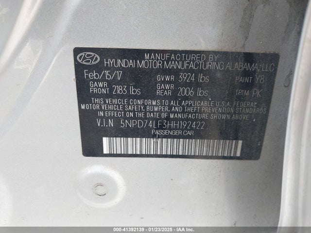 Hyundai ELANTRA SE 2017 5NPD74LF3HH192422 Image 9